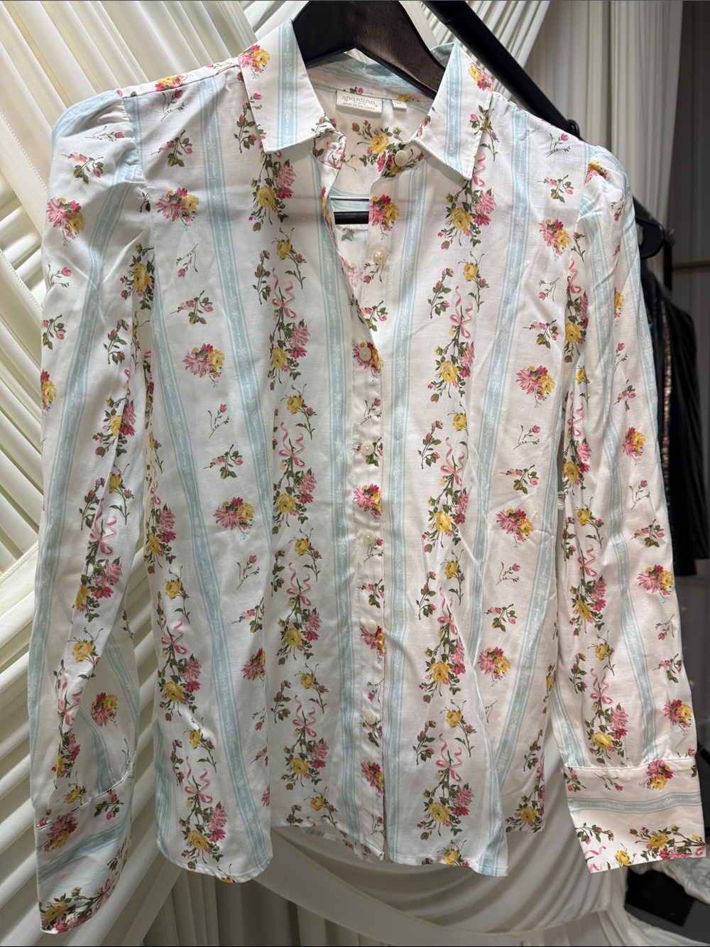 Spartina 449 White Floral Stripe Button-Up Top - Picture 4 of 7